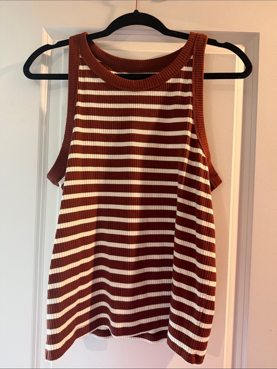 GAP Tops - GAP Ribbed Striped Tank - Rust and Cream